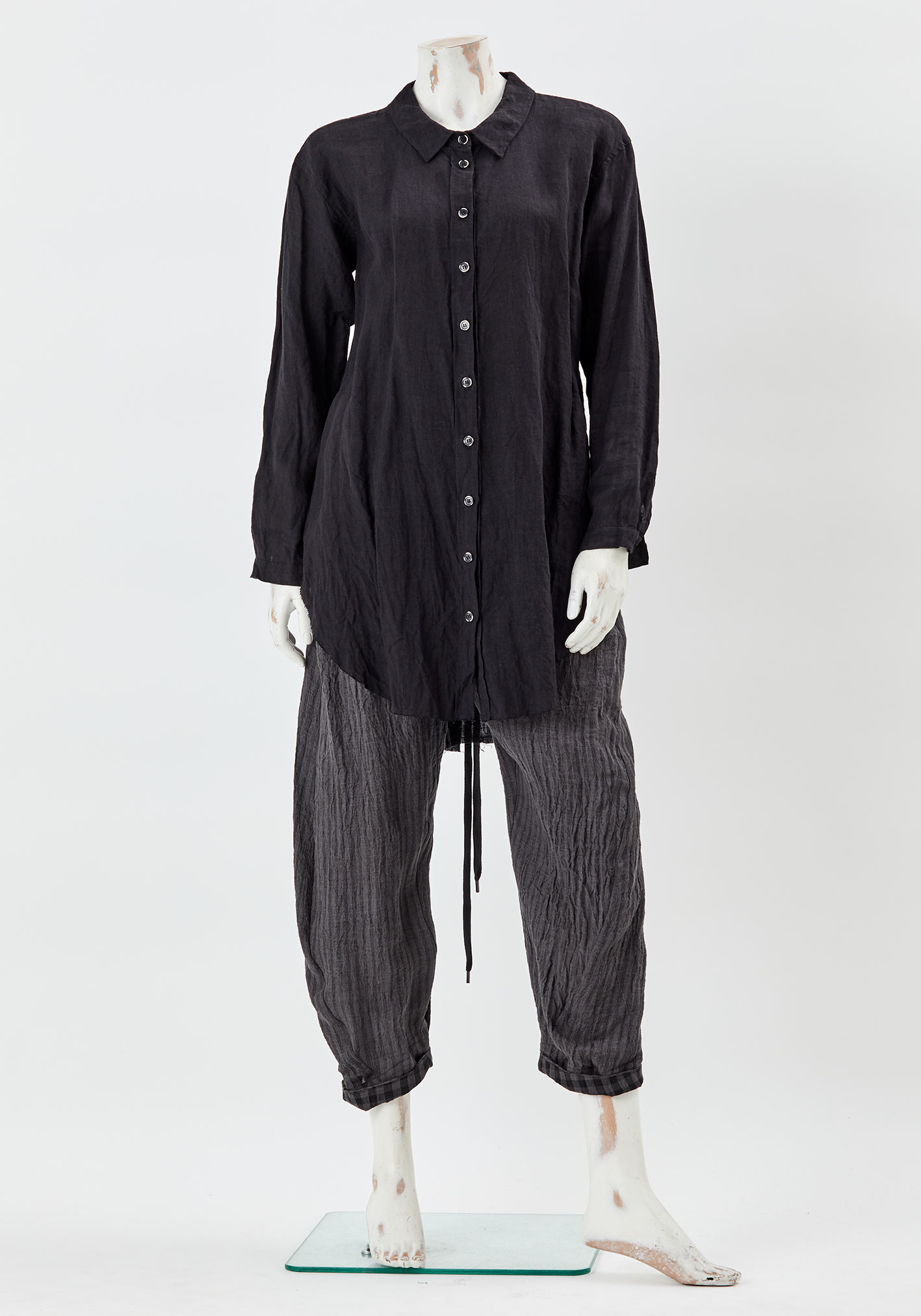 buy the latest Curve Raw Edge Long Drawcord Shirt Linen online